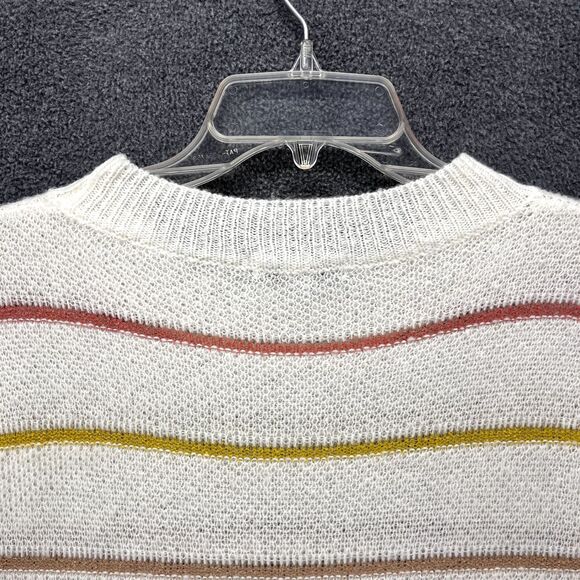 Fate Sweater Womens Large White Yellow Striped Knit Pullover soft crew neck - Picture 4 of 15